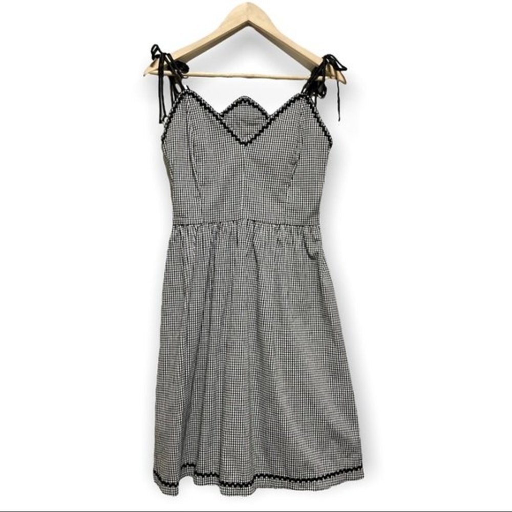 ModCloth Rock Steady Black Gingham Retro Fit and Flare Dress, Small